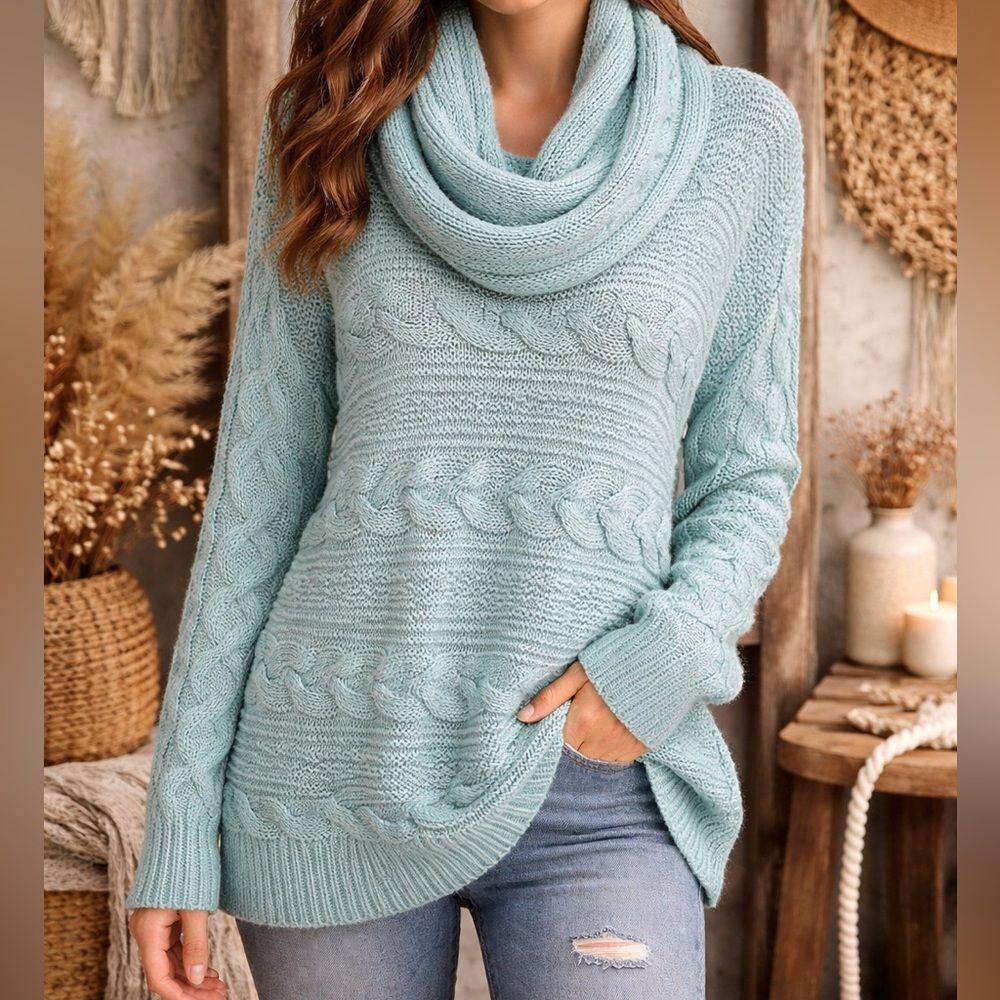 Apt. 9 Women’s Cowl Neck Pullover Cable Knit Sweater Size Large